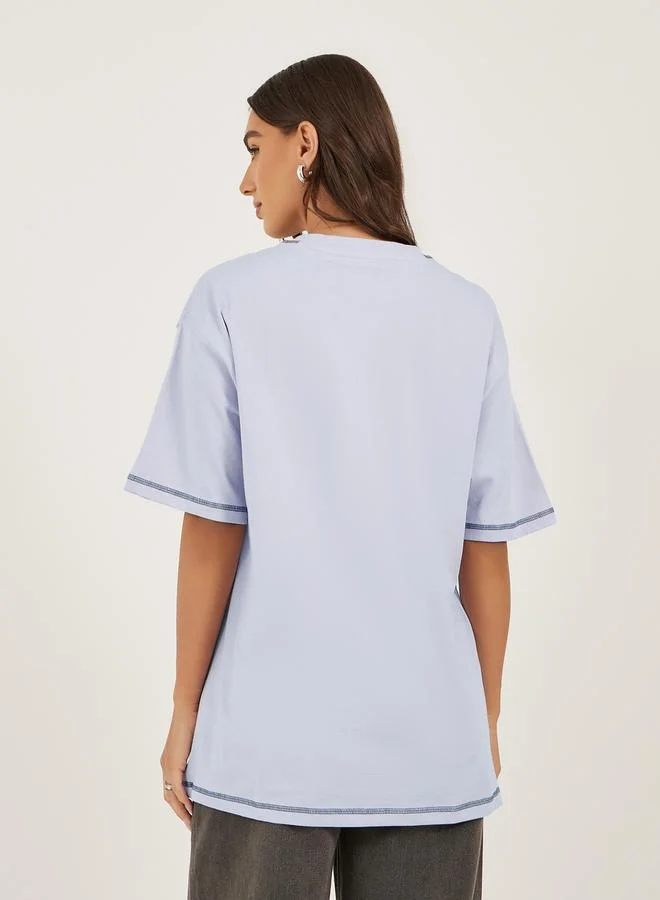 Styli Graphic Print Contrast Stitch Detail Oversized T-Shirt