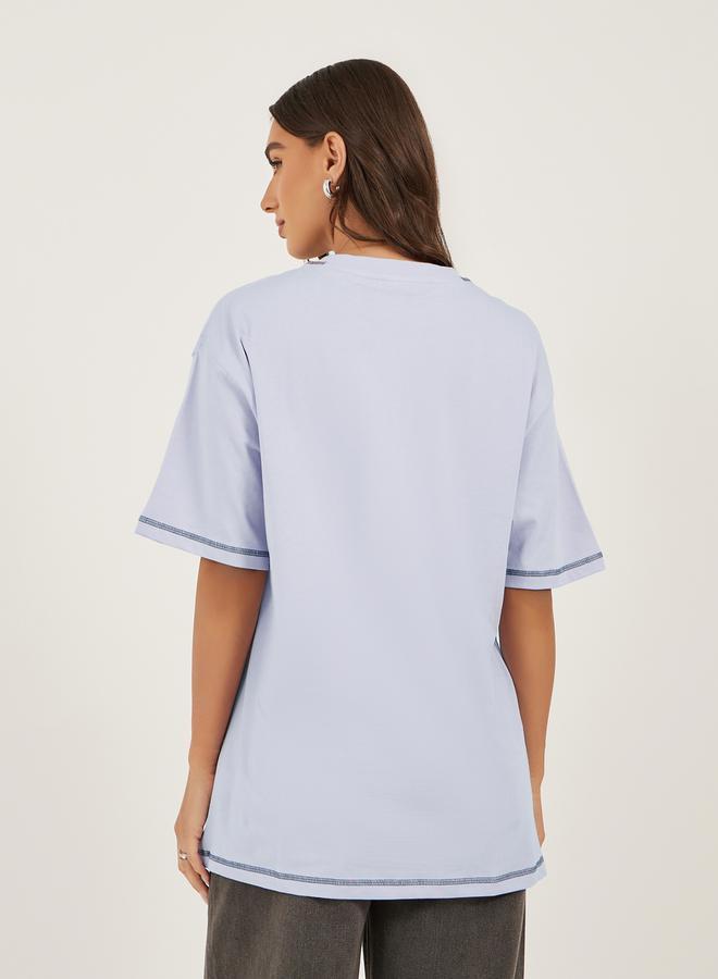 Styli Graphic Print Contrast Stitch Detail Oversized T-Shirt  - Image 4