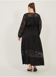 Styli LONG SLEEVE ALINE MAXI DRESS WITH INTEREST FABRIC  - Image 5