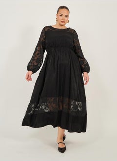 Styli LONG SLEEVE ALINE MAXI DRESS WITH INTEREST FABRIC  - Image 2