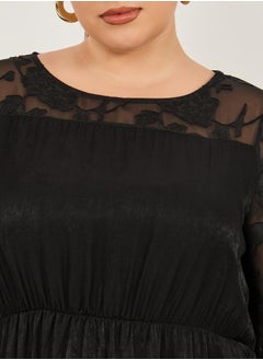 Styli LONG SLEEVE ALINE MAXI DRESS WITH INTEREST FABRIC  - Image 4
