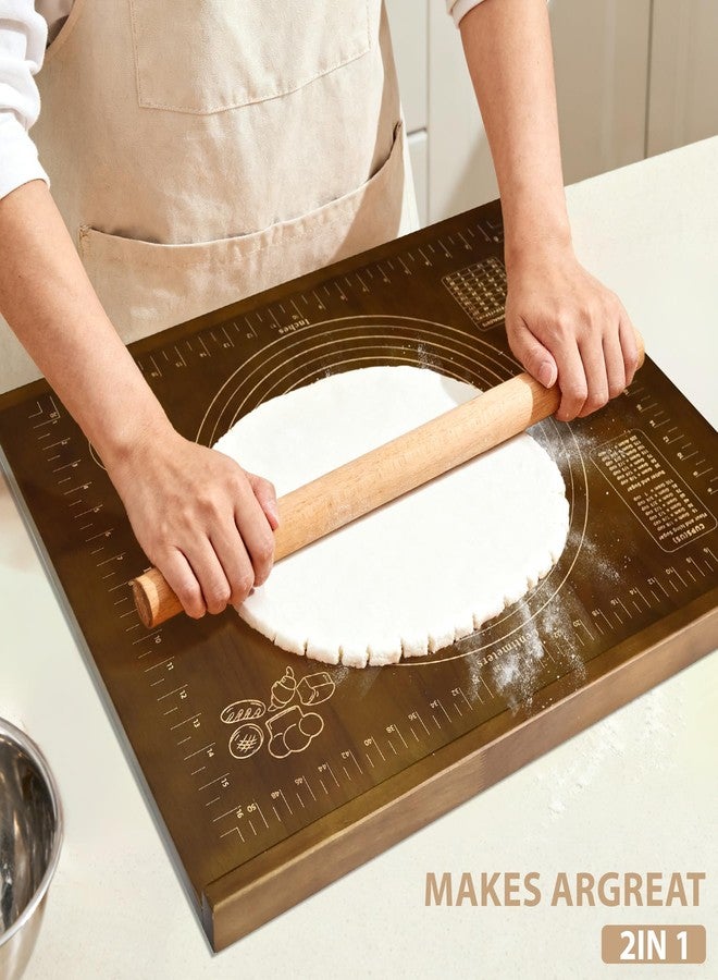 Kuabiz Wooden Pastry Board with Measurement 24'' x 20" Reversible Kneading Board with Side Lip and Engraved Ruler Bread Cutting Boards for Rolling Dough Baking Counter Top Kitchen (Brown) - Image 4