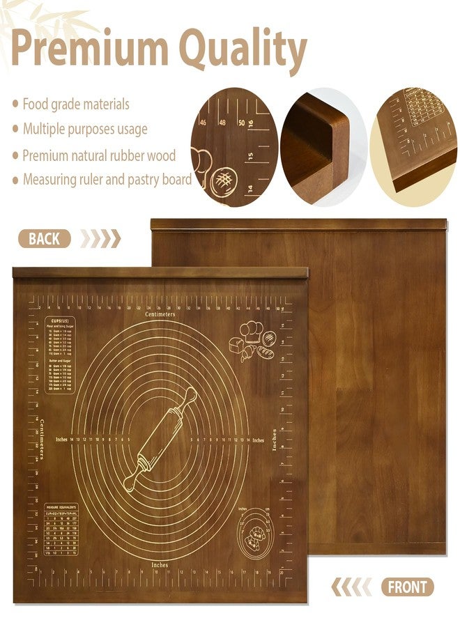 Kuabiz Wooden Pastry Board with Measurement 24'' x 20" Reversible Kneading Board with Side Lip and Engraved Ruler Bread Cutting Boards for Rolling Dough Baking Counter Top Kitchen (Brown) - Image 3