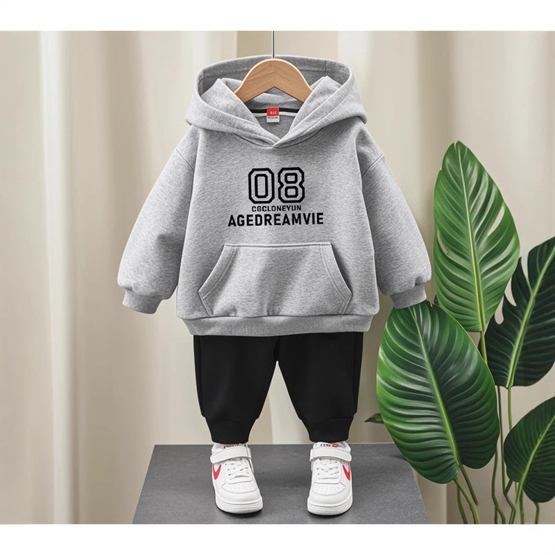 Boys And Girls Suit Big Children Hooded Sweater Cotton Fleece-Lined Thick - Image 3