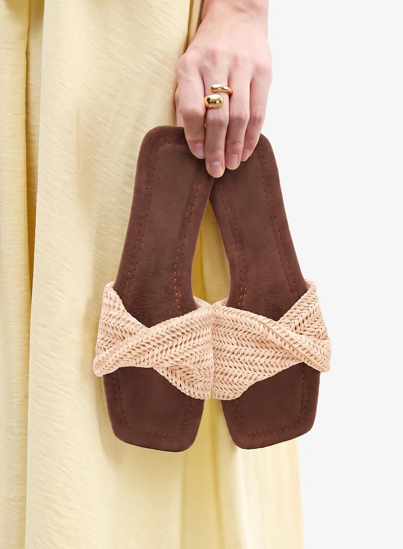 Ginger Raffia Material Flat Beach Sandals