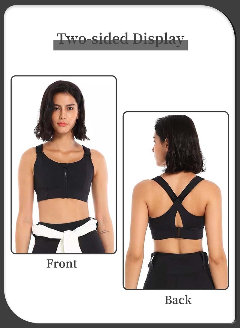 Moovant Premium Sports Bra for Women, Yoga Workout High Impact Front Close Tank Tops Adjustable Straps Support Cross Back Bra, Yoga Running Balling Fitness Shockproof Push Up Bra, Black - Image 2