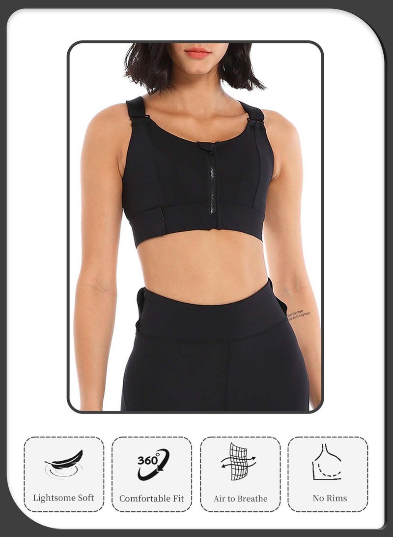 Moovant Premium Sports Bra for Women, Yoga Workout High Impact Front Close Tank Tops Adjustable Straps Support Cross Back Bra, Yoga Running Balling Fitness Shockproof Push Up Bra, Black - Image 3