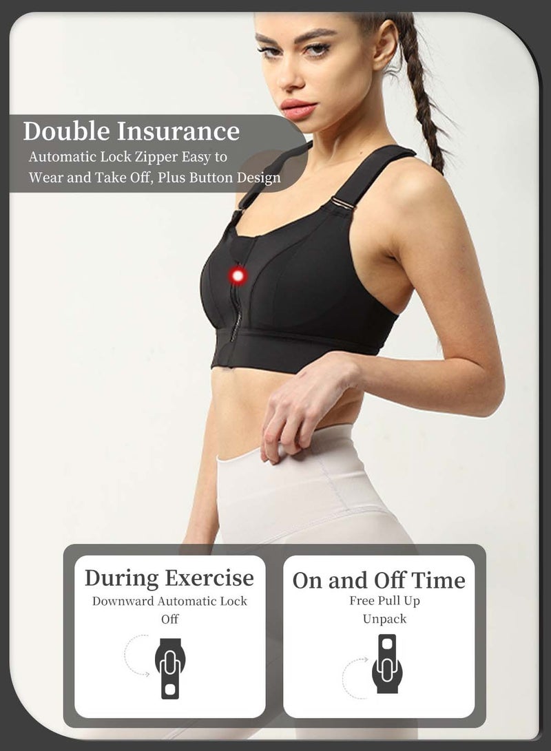 Moovant Premium Sports Bra for Women, Yoga Workout High Impact Front Close Tank Tops Adjustable Straps Support Cross Back Bra, Yoga Running Balling Fitness Shockproof Push Up Bra, Black - Image 5