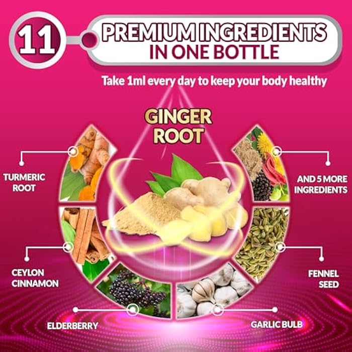 Tenmido 11in1 Ginger and Turmeric Supplements Liquid Drops with Ceylon Cinnamon, Elderberry, Garlic, Fennel, Slippery Elm, Dandelion, Ginkgo Biloba, Cayenne Pepper, and Black Pepper - 30ml 1 Fl Oz - Image 4