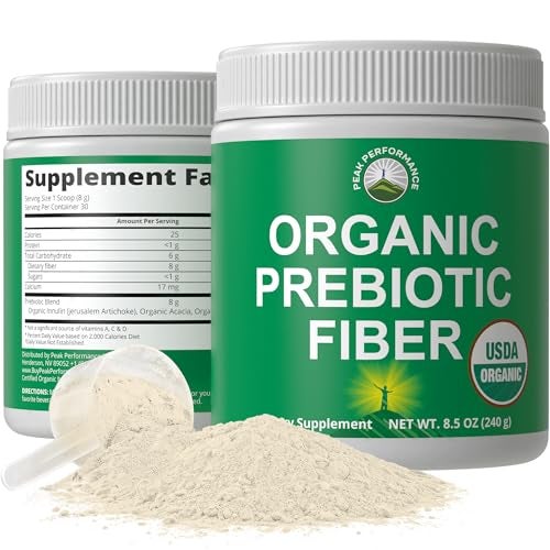 Peak Performance Organic Prebiotic Fiber 3in1 Vegan Powder for Gut Health USDA Organic Raw Whole Food Plant Based Prebiotics Digestive Supplement with Organic Inulin Jerusalem Artichoke Acacia Fibers SunFiber