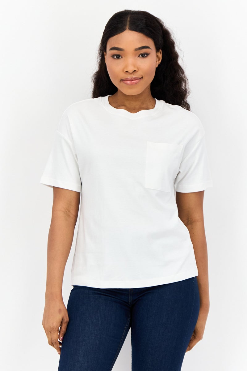 ESPRIT Women Crew Neck Short Sleeve Solid T Shirt, White - Image 1