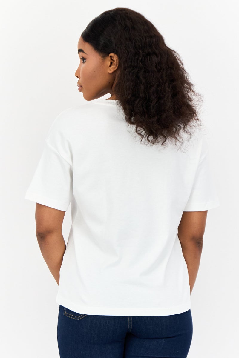 ESPRIT Women Crew Neck Short Sleeve Solid T Shirt, White - Image 4