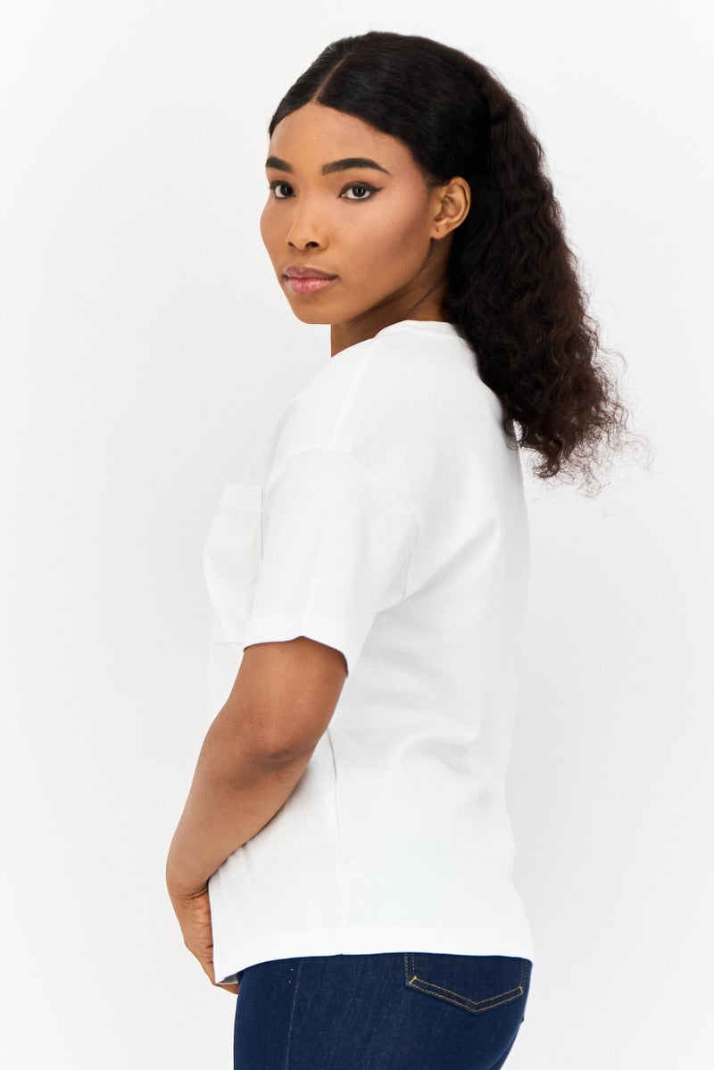 ESPRIT Women Crew Neck Short Sleeve Solid T Shirt, White - Image 3