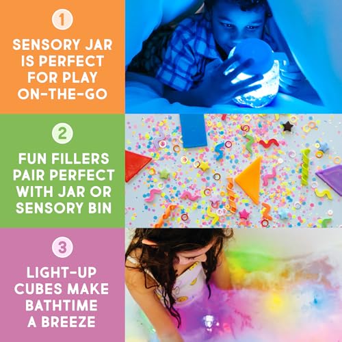 Glo Pals Play Pack Bundle with Sensory Play Jar WaterActivated LightUp Cubes and Fun Fillers Sensory Toys for Toddlers Sensory Toy Kit with Light Up Cubes for Bathtub Cookie Monster - Image 5