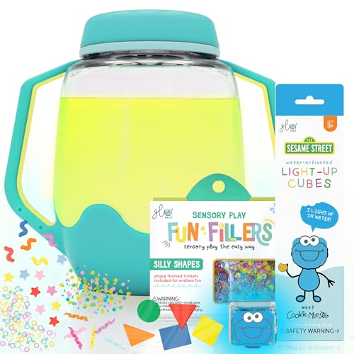 Glo Pals Play Pack Bundle with Sensory Play Jar WaterActivated LightUp Cubes and Fun Fillers Sensory Toys for Toddlers Sensory Toy Kit with Light Up Cubes for Bathtub Cookie Monster - Image 1