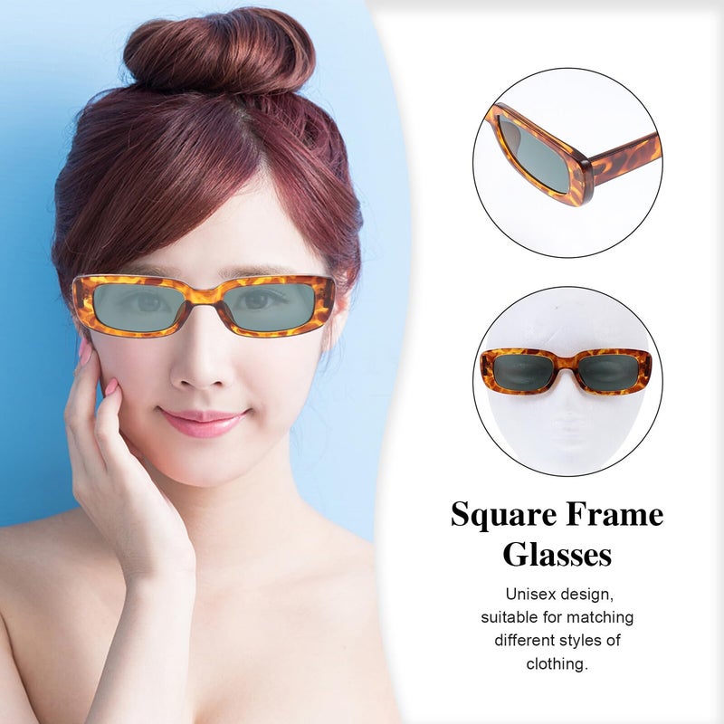 Square Frame Sunglasses With Emerald Tinted Lenses Unisex Fashion Leopard Print - Image 4