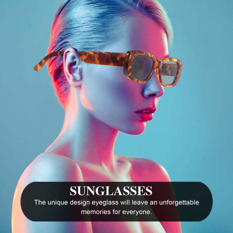 Square Frame Sunglasses With Emerald Tinted Lenses Unisex Fashion Leopard Print - Image 5