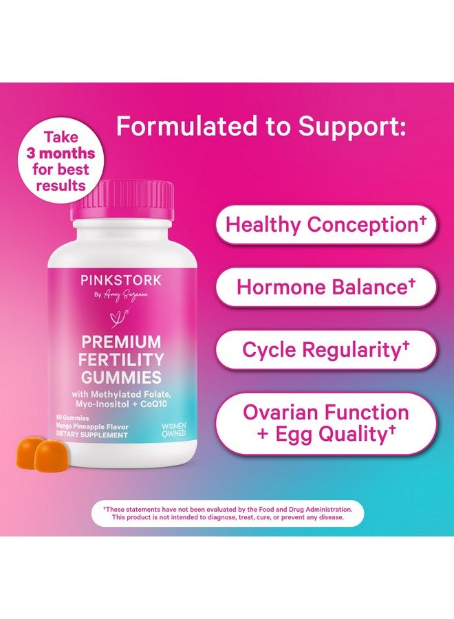 Pink Stork علكة فيرتيليتي المميزة من بينك ستورك للنساء - مكملات الحمل قبل الولادة لها مع إينوزيتول، CoQ10، حمض الفوليك والفيتامينات لدعم توازن الهرمونات، الإباضة + الدورة الشهرية، 60 علكة - Image 2