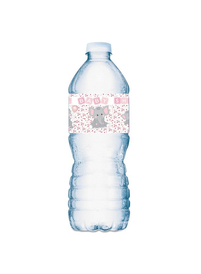 RokAPary 25 Pink Elephants Water Bottle Labels for Baby Shower Party ; Waterproof Water Bottle Wrappers; Its a Girl Water Bottle Stickers Labels Decorations. Made in USA - Image 1