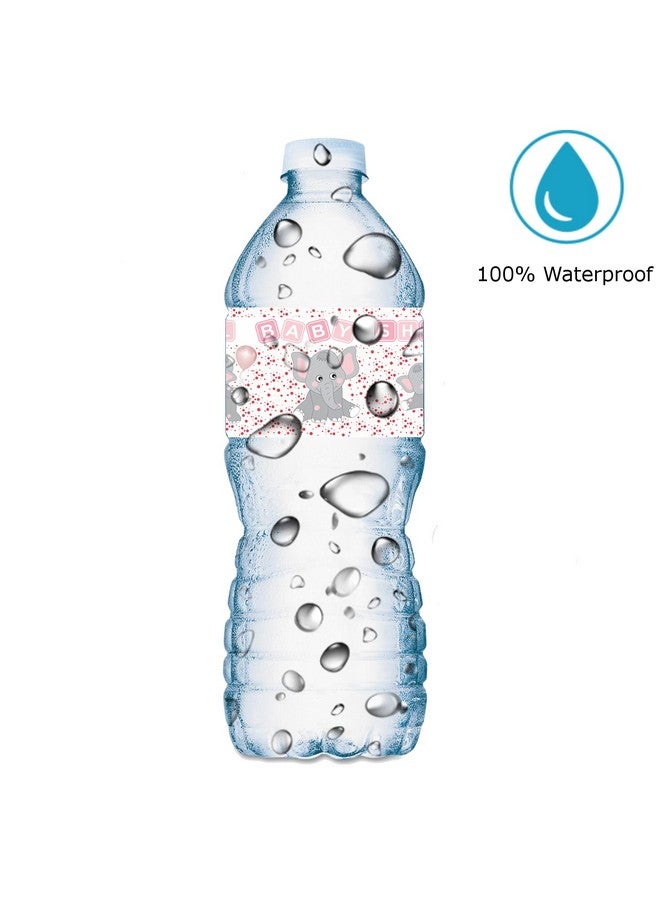 RokAPary 25 Pink Elephants Water Bottle Labels for Baby Shower Party ; Waterproof Water Bottle Wrappers; Its a Girl Water Bottle Stickers Labels Decorations. Made in USA - Image 2