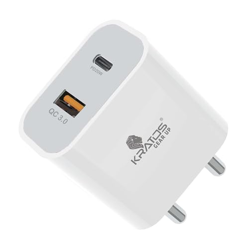 Kratos Power PQ1 45 W Charger Adapter, Dual Port (USB + Type C), Supports PD Charging via Type C Port, Compatible with Smartphones, Tablets & Smartwatch, Fast Charger Type c,White - Image 1