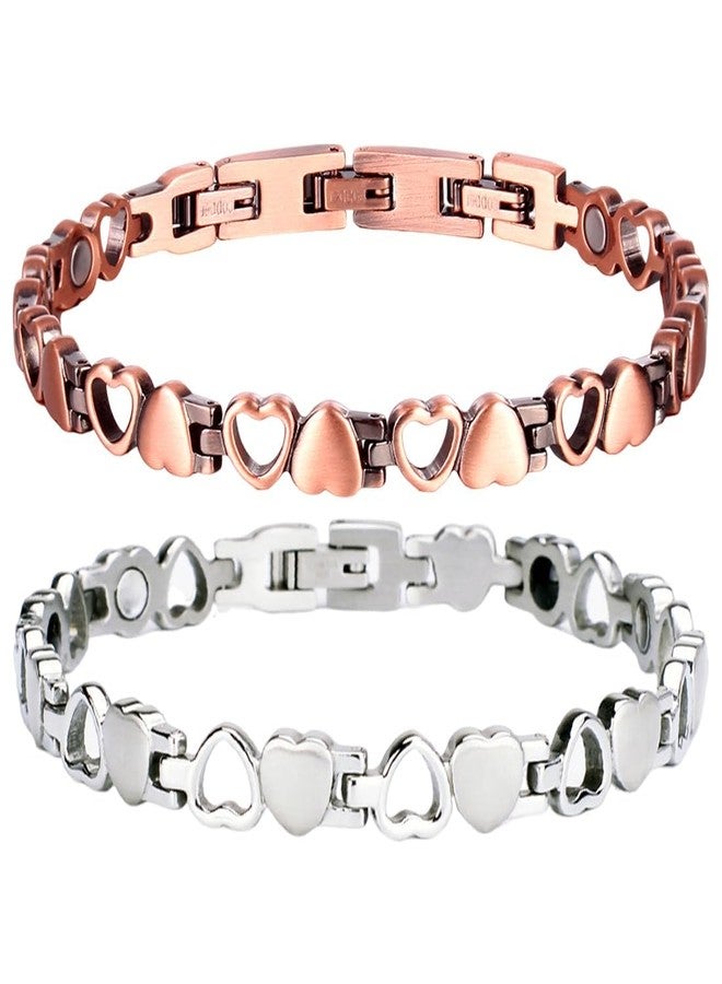 BCNJEPIN 2PCS Magnetic Bracelets, Bracelet for Men and Women, Rose Gold Heart Design Fashion Bracelet, Adjustable Gift for Special Occasions - Image 1