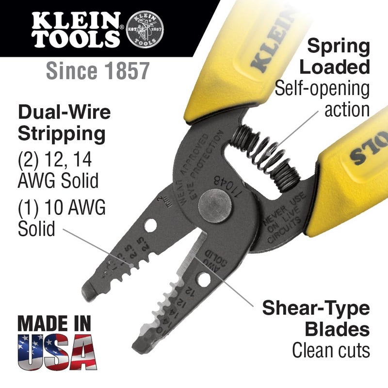 Klein Tools 11048 Dual Wire Stripper Cutter for Solid Wire, Made in USA - Image 2
