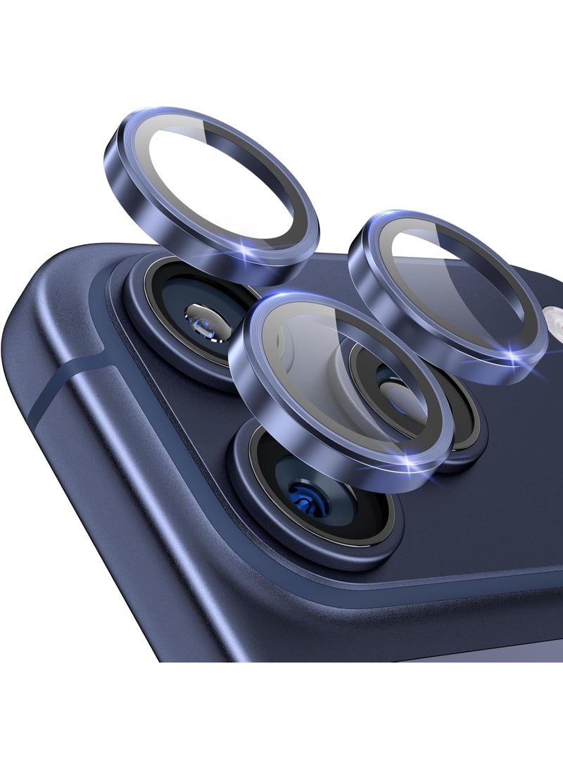 Camera Lens Protector for iPhone 17 Pro 6.3-Inch and iPhone 17 Pro Max 6.9-Inch, 9H Tempered Glass Metal Individual Ring Cover, HD Clear, 3-Pieces Deep Blue - Image 1