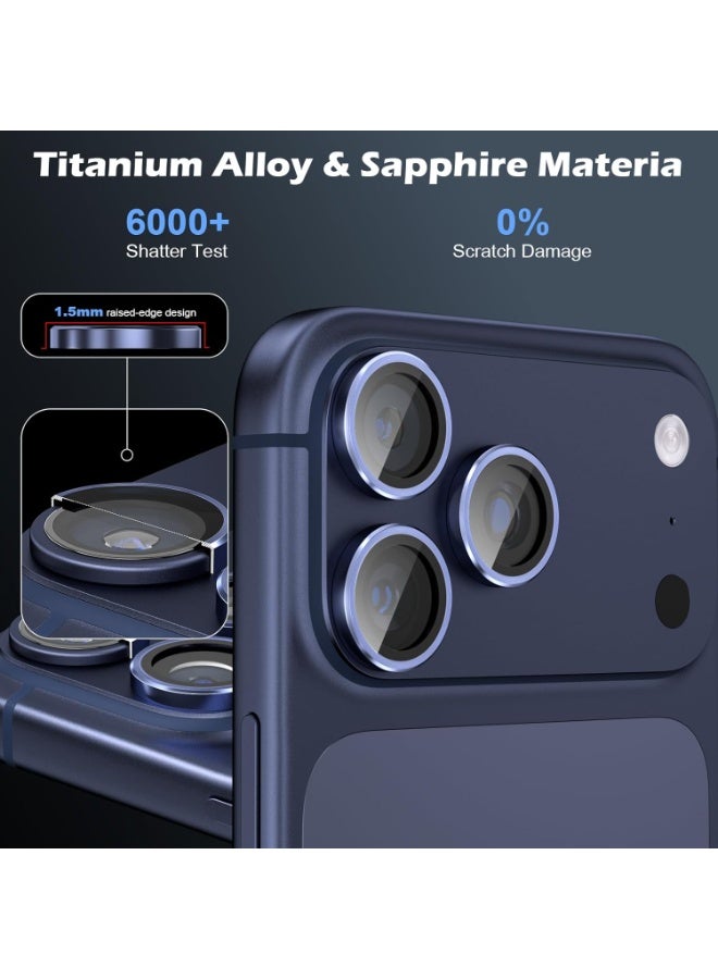 Camera Lens Protector for iPhone 17 Pro 6.3-Inch and iPhone 17 Pro Max 6.9-Inch, 9H Tempered Glass Metal Individual Ring Cover, HD Clear, 3-Pieces Deep Blue - Image 5