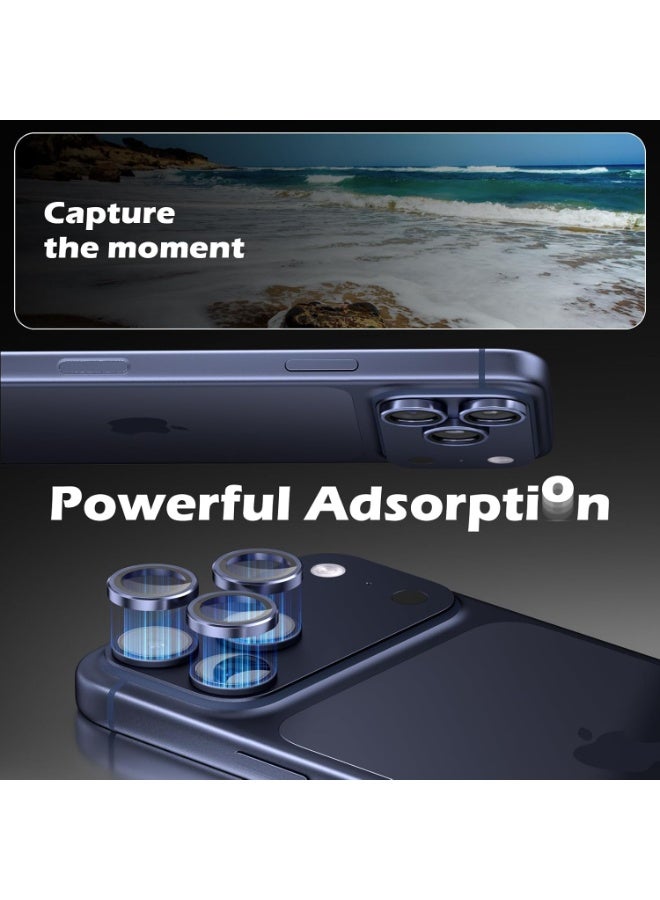 Camera Lens Protector for iPhone 17 Pro 6.3-Inch and iPhone 17 Pro Max 6.9-Inch, 9H Tempered Glass Metal Individual Ring Cover, HD Clear, 3-Pieces Deep Blue - Image 4