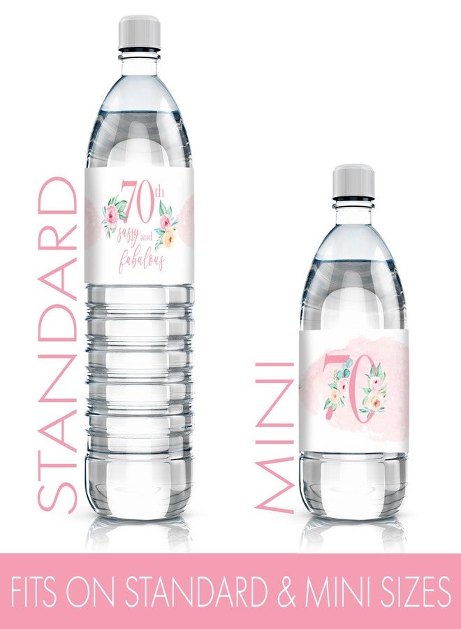 دسكتيكتفز ملصقات زجاجات مياه لحفلة عيد الميلاد السبعين بنقشة زهور وردية، ملصقات هدايا لحفلة عيد ميلاد رائعة تحمل الرقم 70 باللون الوردي - 20 قطعة - Image 3