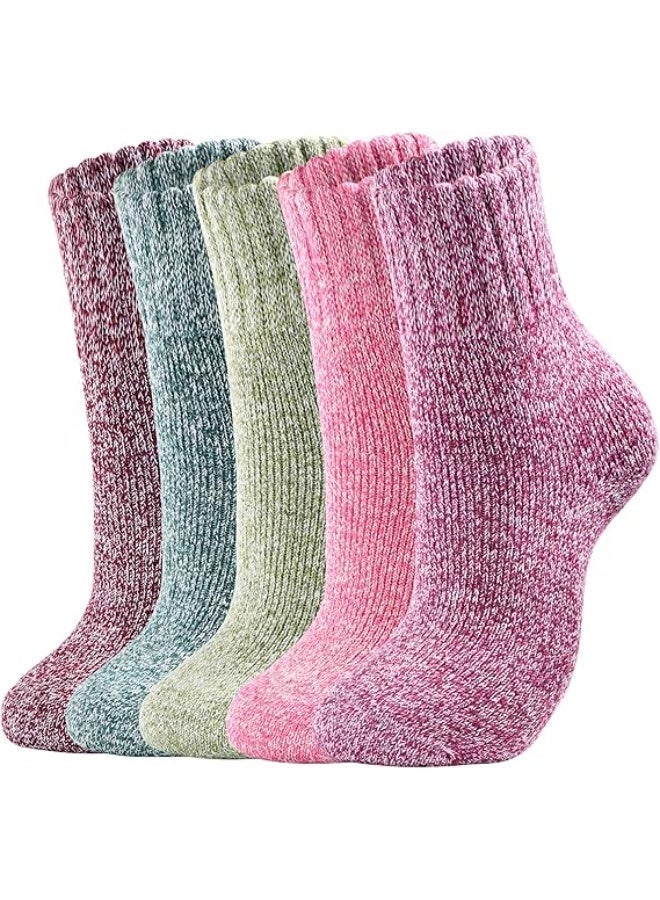 kunshao 5 Pairs Wool Socks for Women and Men, Warm Super Soft Thick Knit Crew Boot Socks, Ramadan Eid Winter Essentials - Image 1
