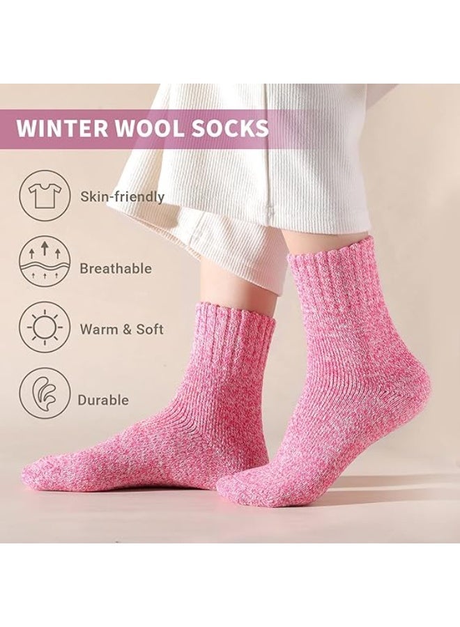 kunshao 5 Pairs Wool Socks for Women and Men, Warm Super Soft Thick Knit Crew Boot Socks, Ramadan Eid Winter Essentials - Image 2