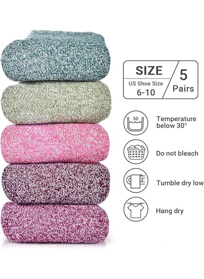 kunshao 5 Pairs Wool Socks for Women and Men, Warm Super Soft Thick Knit Crew Boot Socks, Ramadan Eid Winter Essentials - Image 3