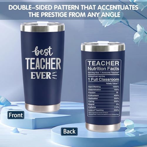 CUPLOOV Teacher Appreciation Gifts for Men, 20Oz Navy Blue Stainless Steel Tumbler Cup, Best Thank You Teacher Ever Coffee Mug Gift Set with Lid Straw Keychain Educators Graduation Thanksgiving Christmas Gift - Image 5