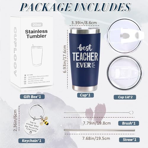 CUPLOOV Teacher Appreciation Gifts for Men, 20Oz Navy Blue Stainless Steel Tumbler Cup, Best Thank You Teacher Ever Coffee Mug Gift Set with Lid Straw Keychain Educators Graduation Thanksgiving Christmas Gift - Image 4