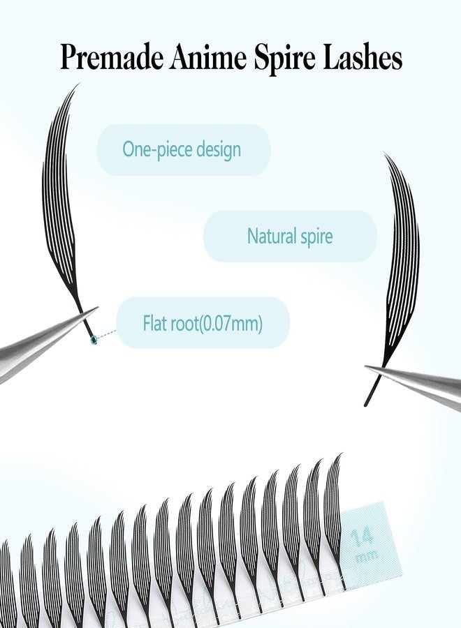 Natuhana Premade Anime Spire Lash Extensions Feather Shape Manga Individual Lashes Soft Volume Black Spikes Fans Eyelashes for Salon Use(0.07 D,9-15mm) - Image 3