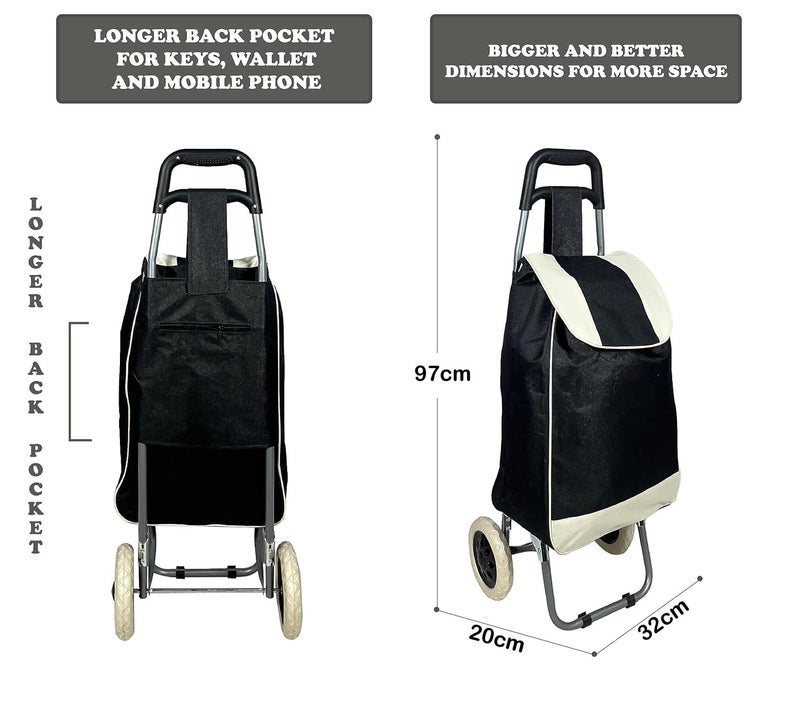 Whitecloud TRANSFORMING HOMES® Multipurpose Foldable Shopping Trolly with Removable Bag Shopping Cart for Grocery, Fruit, and Vegetable (Black) - Image 4