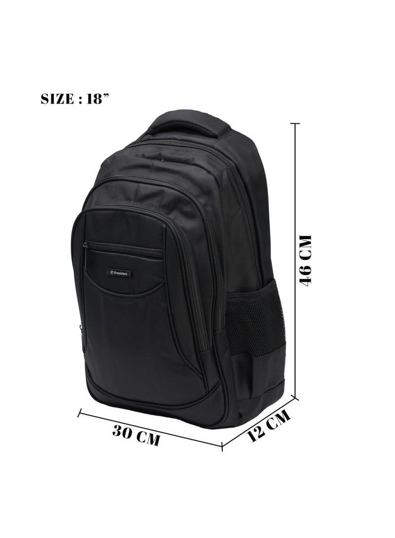 PRESIDENT Classic Daily Backpack Waterproof, Fits 18” Laptop, Lightweight & Durable Travel Backpack for Work, Study & Daily Use (Black) MODEL-BPP00313 - Image 4