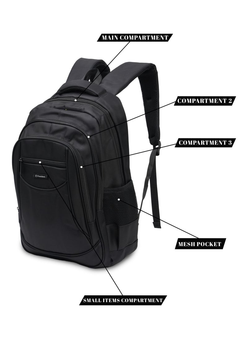 PRESIDENT Classic Daily Backpack Waterproof, Fits 18” Laptop, Lightweight & Durable Travel Backpack for Work, Study & Daily Use (Black) MODEL-BPP00313 - Image 3