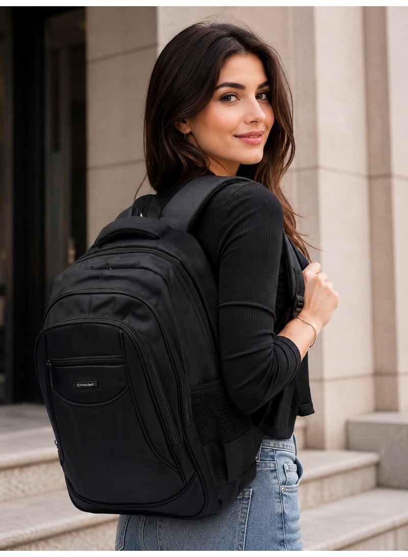 PRESIDENT Classic Daily Backpack Waterproof, Fits 18” Laptop, Lightweight & Durable Travel Backpack for Work, Study & Daily Use (Black) MODEL-BPP00313 - Image 2