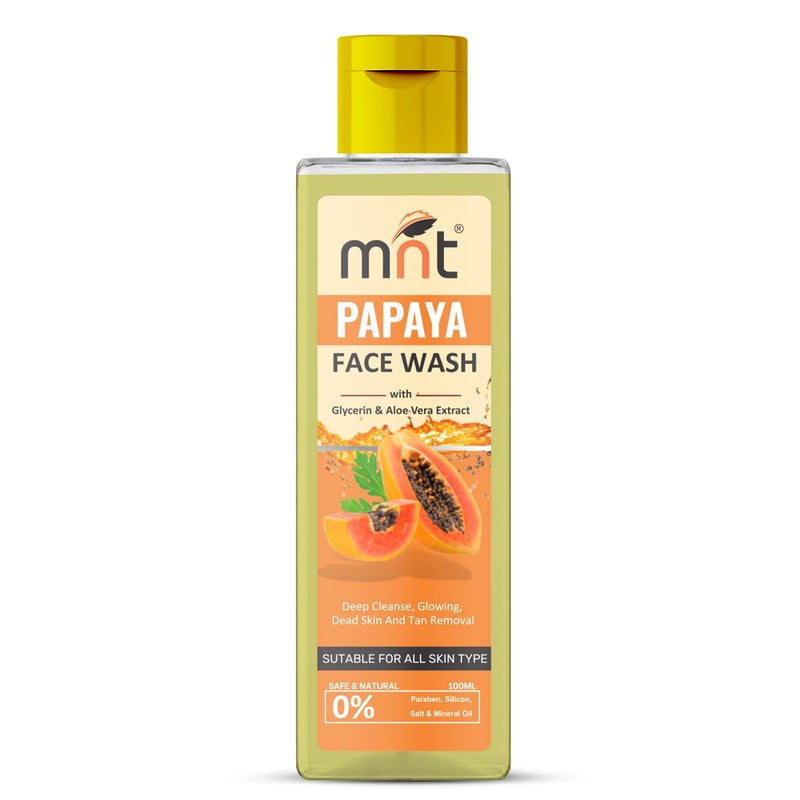 MNT MNT Papaya Face Wash with Glycerin Aloe Vera Extract for Deep Cleanse Glowing Dead Skin and Tan Removal 100 ml