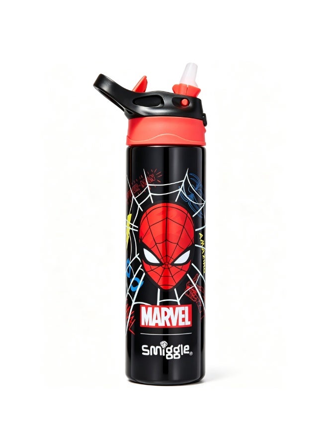 650ML Kids Spider-Man Straw Water Bottle, Leakproof Flip Top Drinking Cup, Cartoon Printed Reusable Water Tumbler for School, Sports, Travel & Outdoor Activities