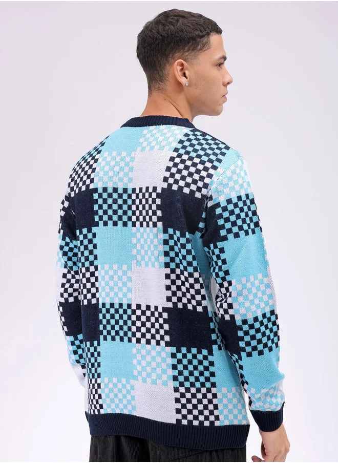 The Indian Garage Co Men Relaxed Fit Checkered Crew Neck Sweater