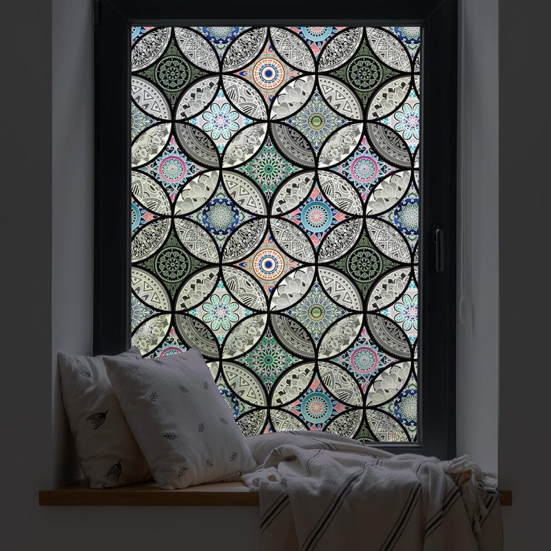 dktie Window Film Vinyl Non Adhesive Privacy Film Stained Glass Window Film for Bathroom Shower Door Heat Cotrol Anti UV 445x200cm