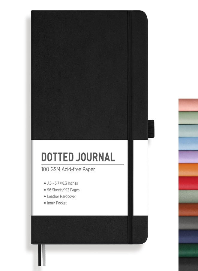RETTACY Bullet Dotted Journal Notebook, 192 Pages, A5 Medium Size (5.7'' x 8.3''), Leather Hardcover, 100 GSM Thick Paper, for Bullet Journaling, Planning, Tracking (Black) - Image 1