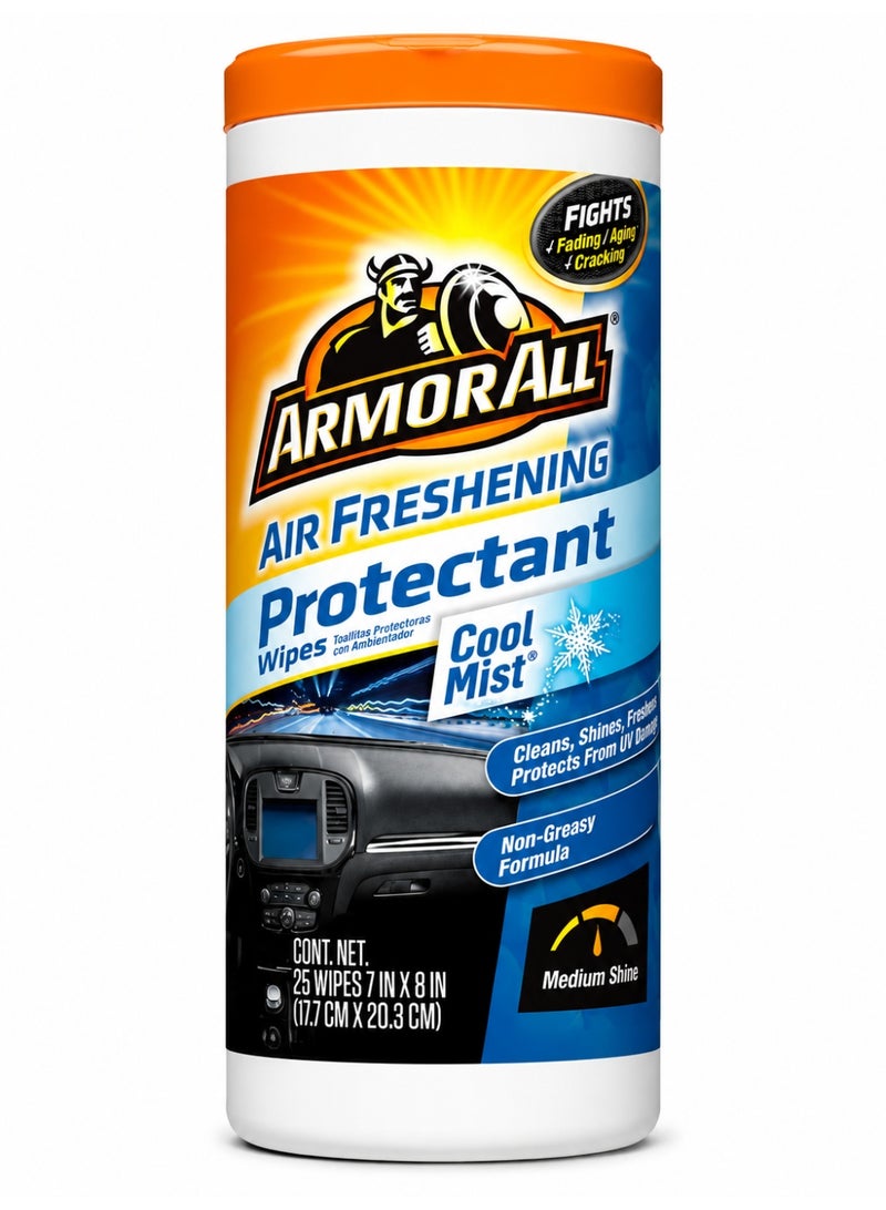 أرمور أول مناديل Armor All لتنظيف وحماية داخل السيارة – برائحة Cool Mist، تركيبة غير دهنية، 25 منديل - Image 1