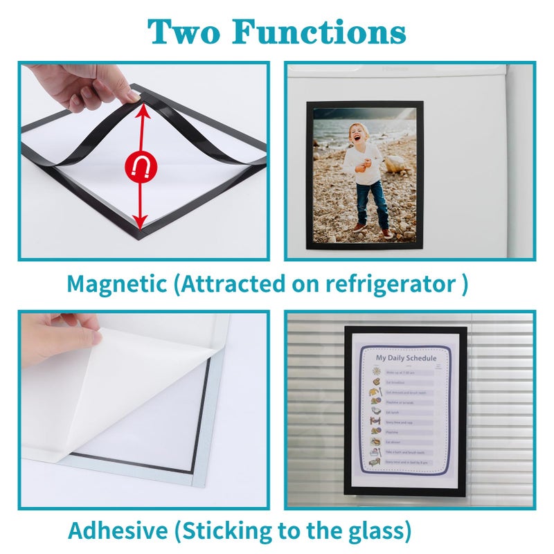 CRUGLA 8.5 x 11 Magnetic Picture Frames for Refrigerator  4 Packs 8.5 by 11 Certificate Frame Document Frames with Self Adhesive Backing for Glass Wall Locker Cubicle - Image 3