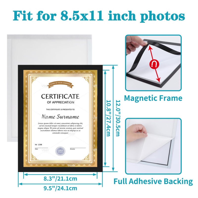 CRUGLA 8.5 x 11 Magnetic Picture Frames for Refrigerator  4 Packs 8.5 by 11 Certificate Frame Document Frames with Self Adhesive Backing for Glass Wall Locker Cubicle - Image 2
