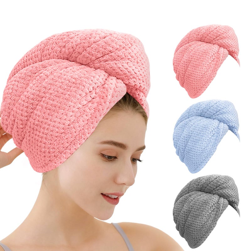 OEAGO Microfiber Hair Towel for Women: Gifts for Teen Girls Kids Girlfriends Wife Stocking Stuffers for Women Drying Wrap Towels for Curly Hair Head Accessories 3 Pacs Anti Frizz - Image 1